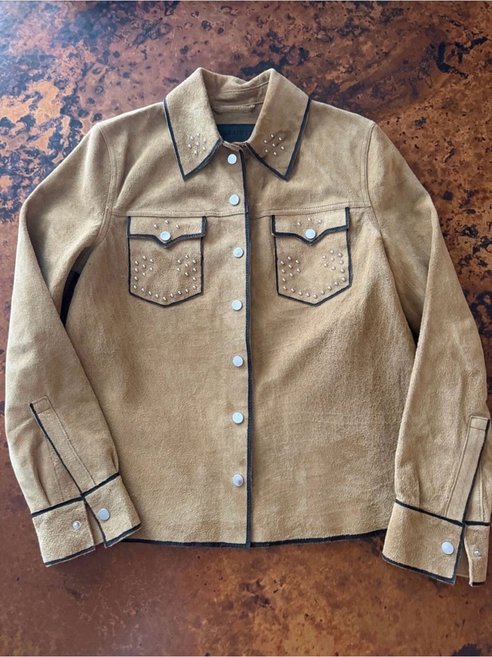 All Sainta Embellished Tan Suede Western Shirt